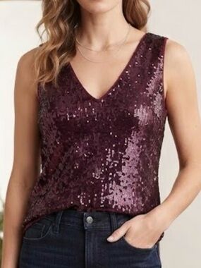 J. Crew Plum Sequin V-Neck Sleeveless Top